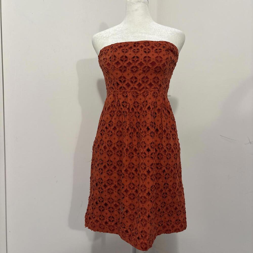 Ladies Orange Eyelet Lace‎ Mini Dress Fossil Vintage